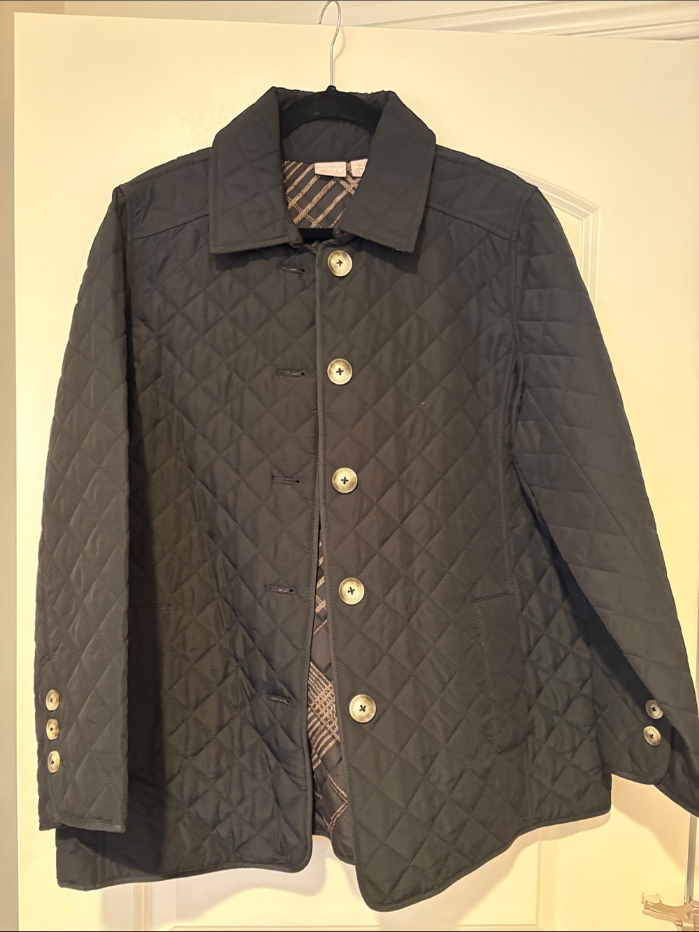 Chico's Black Quilted Utility Jacket with Button Front - Chico’s Size 3